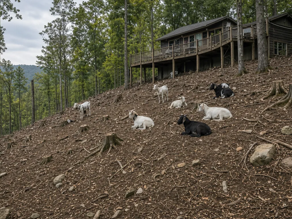 Day 5: the same slope cleared to bare soil with goats resting