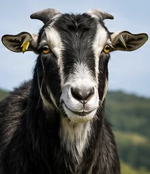 Gary, Black and white goat with small horns