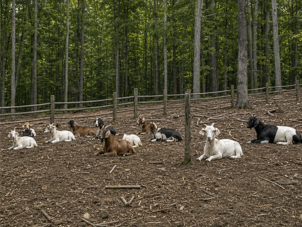 Day 5: the same fence line grazed down to bare soil with goats resting